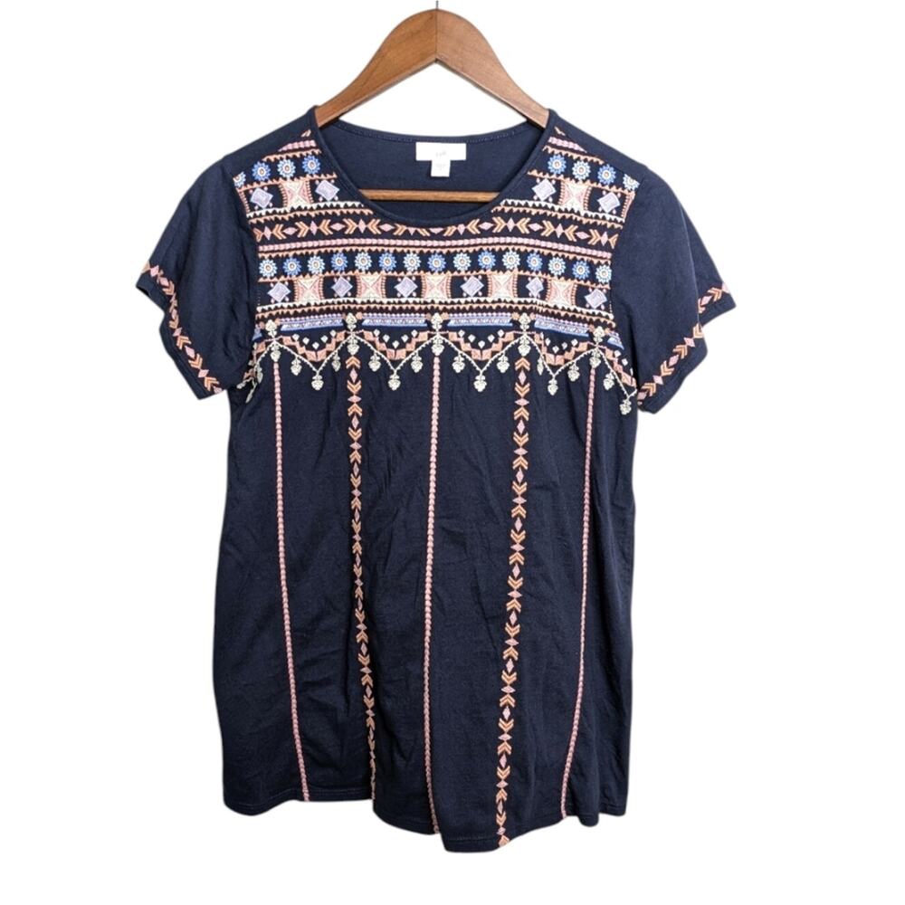 J Jill Embroidered Boho Top XS Blue Cotton Modal Softgirl Cottagecore